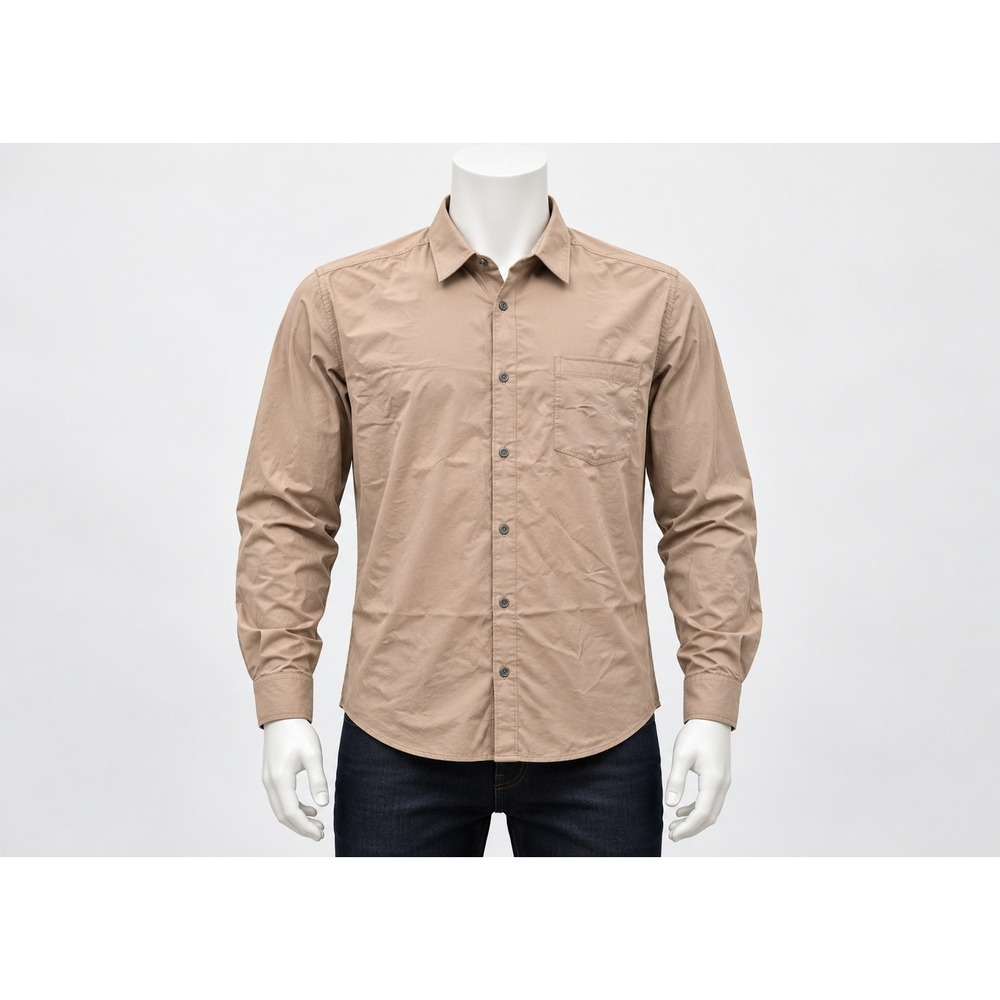 Van Heusen Dress Shirt Mens XL Tan Hampton Twill Long Sleeve Easy Care Button Up